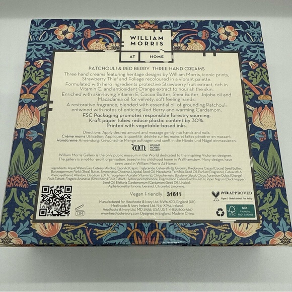 William Morris At Home Patchouli & Red Berry Three Hand Cream VEGAN 3x 1 fl. oz. - Picture 2 of 3